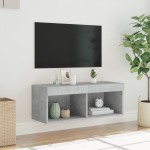 vidaXL Comodă TV cu lumini LED, gri beton, 80x30x30 cm vidaXL Comodă TV cu lumini LED, gri beton, 80x30x30 cm