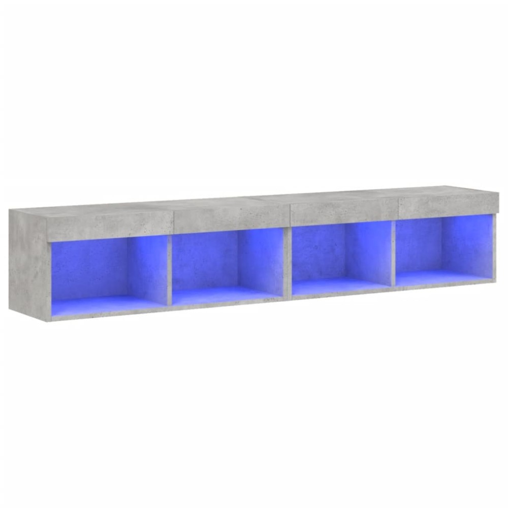 vidaXL Comode TV cu lumini LED, 2 buc., gri beton, 80x30x30 cm