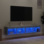 vidaXL Comode TV cu lumini LED, 2 buc., gri beton, 80x30x30 cm