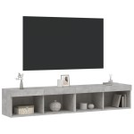 vidaXL Comode TV cu lumini LED, 2 buc., gri beton, 80x30x30 cm