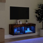vidaXL Comodă TV cu lumini LED, stejar fumuriu, 80x30x30 cm