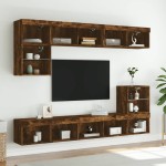 vidaXL Comodă TV cu lumini LED, stejar fumuriu, 80x30x30 cm