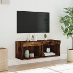 vidaXL Comodă TV cu lumini LED, stejar fumuriu, 80x30x30 cm