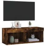 vidaXL Comodă TV cu lumini LED, stejar fumuriu, 80x30x30 cm
