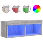 vidaXL Comodă TV cu lumini LED, gri sonoma, 80x30x30 cm vidaXL Comodă TV cu lumini LED, gri sonoma, 80x30x30 cm