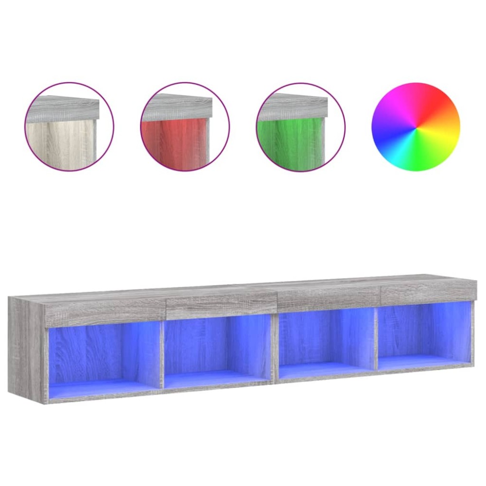 vidaXL Comode TV cu lumini LED, 2 buc., gri sonoma, 80x30x30 cm