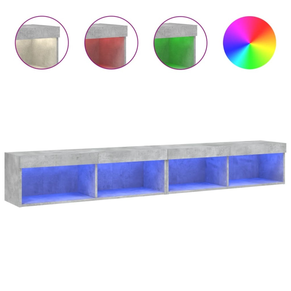 vidaXL Comode TV cu lumini LED, 2 buc., gri beton, 100x30x30 cm