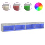 vidaXL Comode TV cu lumini LED, 2 buc., gri beton, 100x30x30 cm