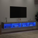 vidaXL Comode TV cu lumini LED, 2 buc., gri beton, 100x30x30 cm