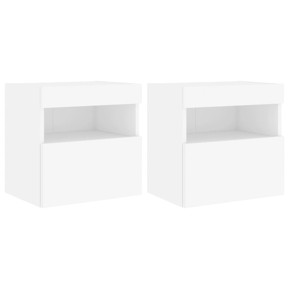 vidaXL Comode TV de perete cu lumini LED, 2 buc., alb, 40x30x40 cm