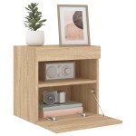 vidaXL Comodă TV de perete cu lumini LED, stejar sonoma, 40x30x40 cm vidaXL Comodă TV de perete cu lumini LED, stejar sonoma, 40x30x40 cm