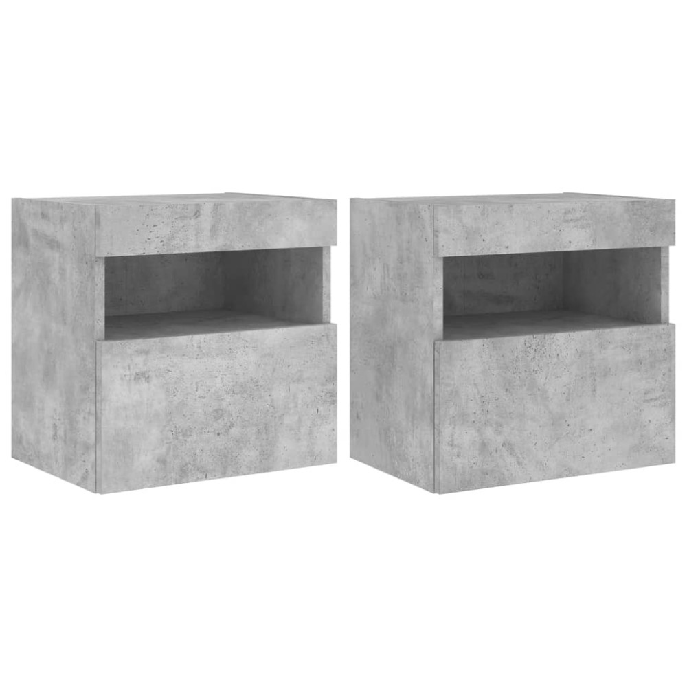 vidaXL Comode TV de perete cu lumini LED 2 buc. gri beton 40x30x40 cm