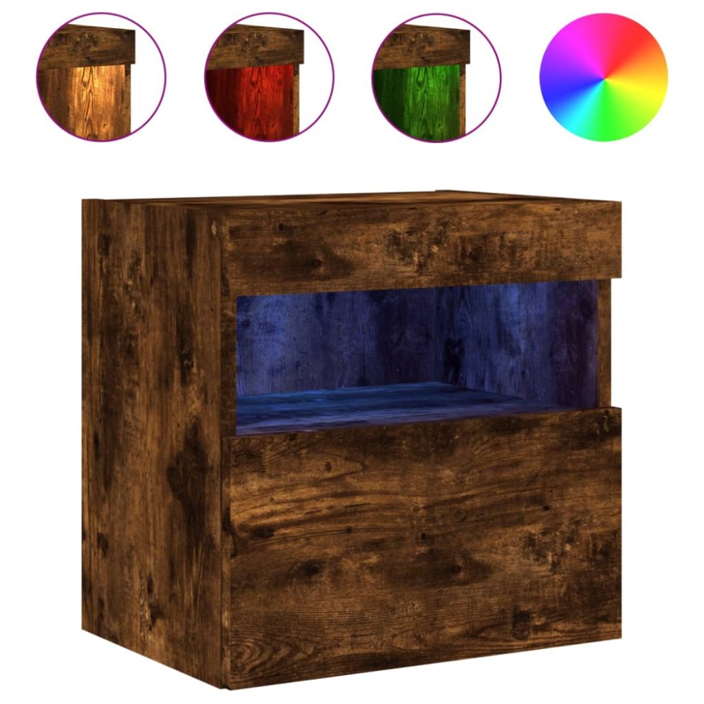 vidaXL Comodă TV de perete cu lumini LED, stejar fumuriu, 40x30x40 cm
