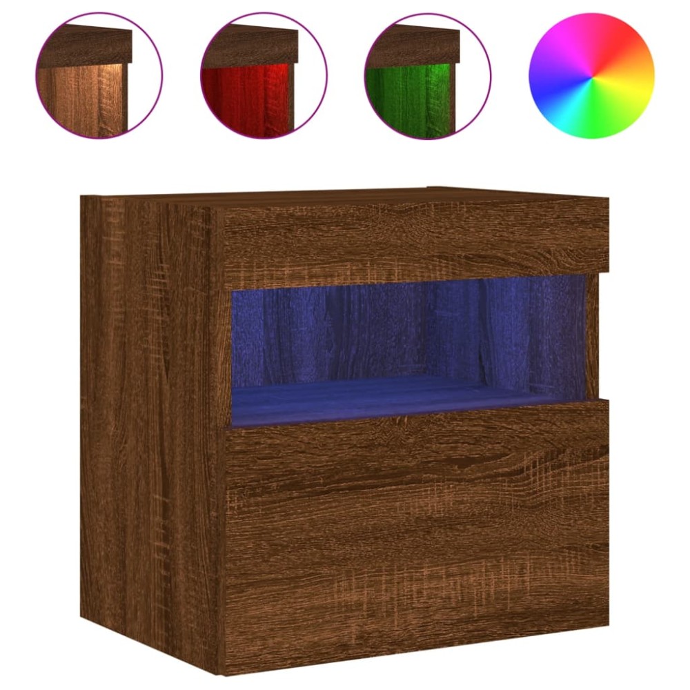 vidaXL Comodă TV de perete cu lumini LED, stejar maro, 40x30x40 cm