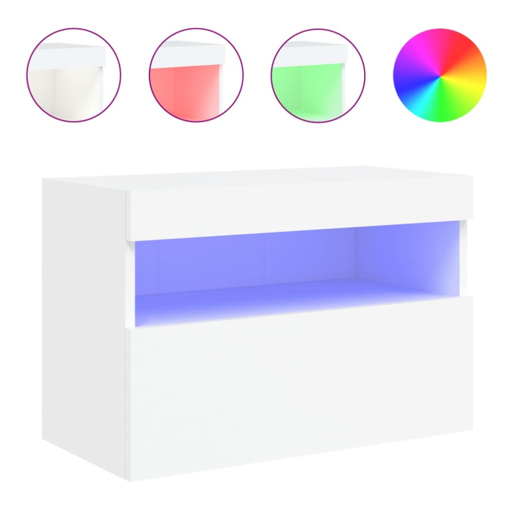vidaXL Comodă TV de perete cu lumini LED, alb, 60x30x40 cm