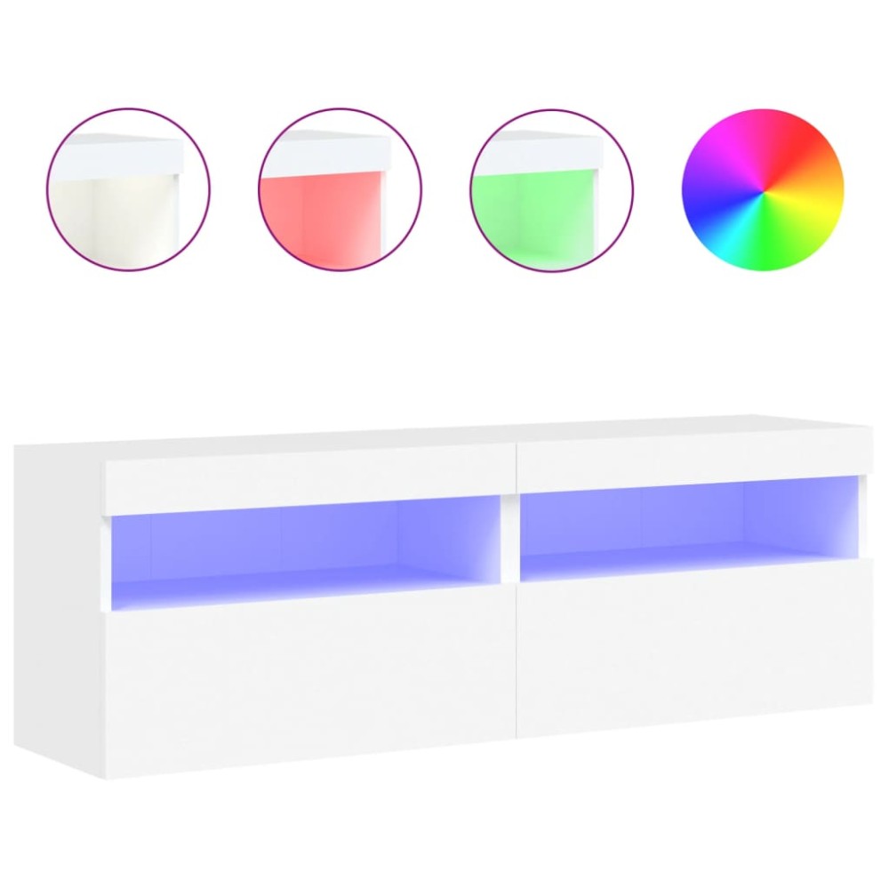 vidaXL Comode TV de perete cu lumini LED, 2 buc., alb, 60x30x40 cm