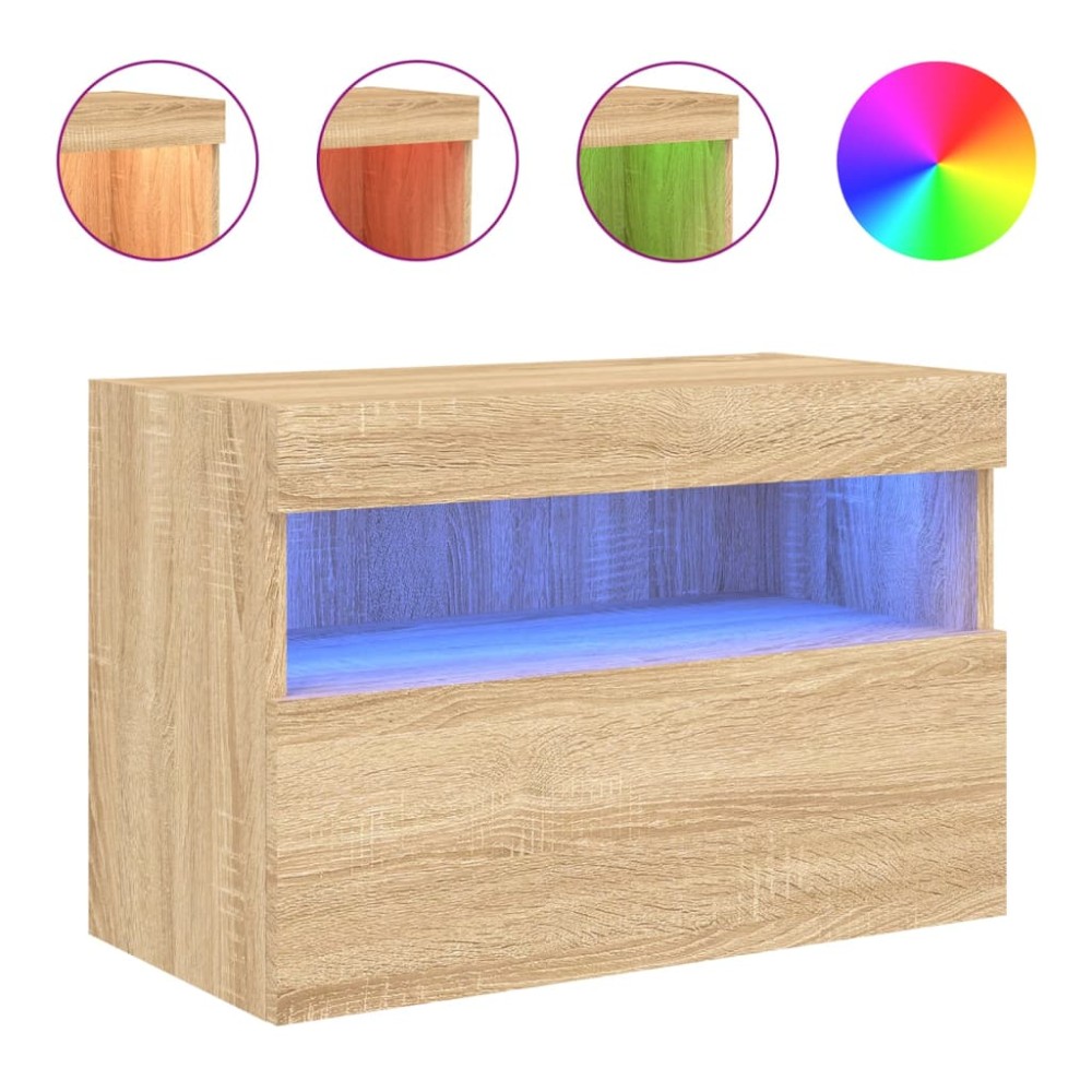 vidaXL Comodă TV de perete cu lumini LED, stejar sonoma, 60x30x40 cm