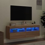vidaXL Comodă TV de perete cu LED, 2 buc. stejar sonoma, 60x30x40 cm vidaXL Comodă TV de perete cu LED, 2 buc. stejar sonoma, 60x30x40 cm