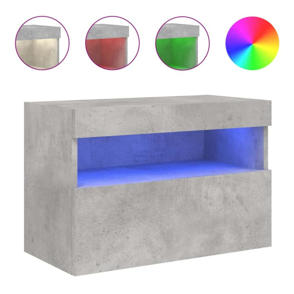 vidaXL Comodă TV de perete cu lumini LED, gri beton, 60x30x40 cm
