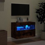 vidaXL Comodă TV de perete cu lumini LED, stejar fumuriu, 60x30x40 cm vidaXL Comodă TV de perete cu lumini LED, stejar fumuriu, 60x30x40 cm