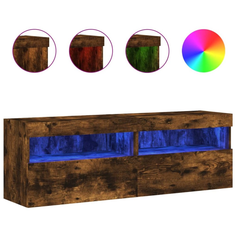 vidaXL Comodă TV de perete cu LED, 2 buc. stejar fumuriu, 60x30x40 cm