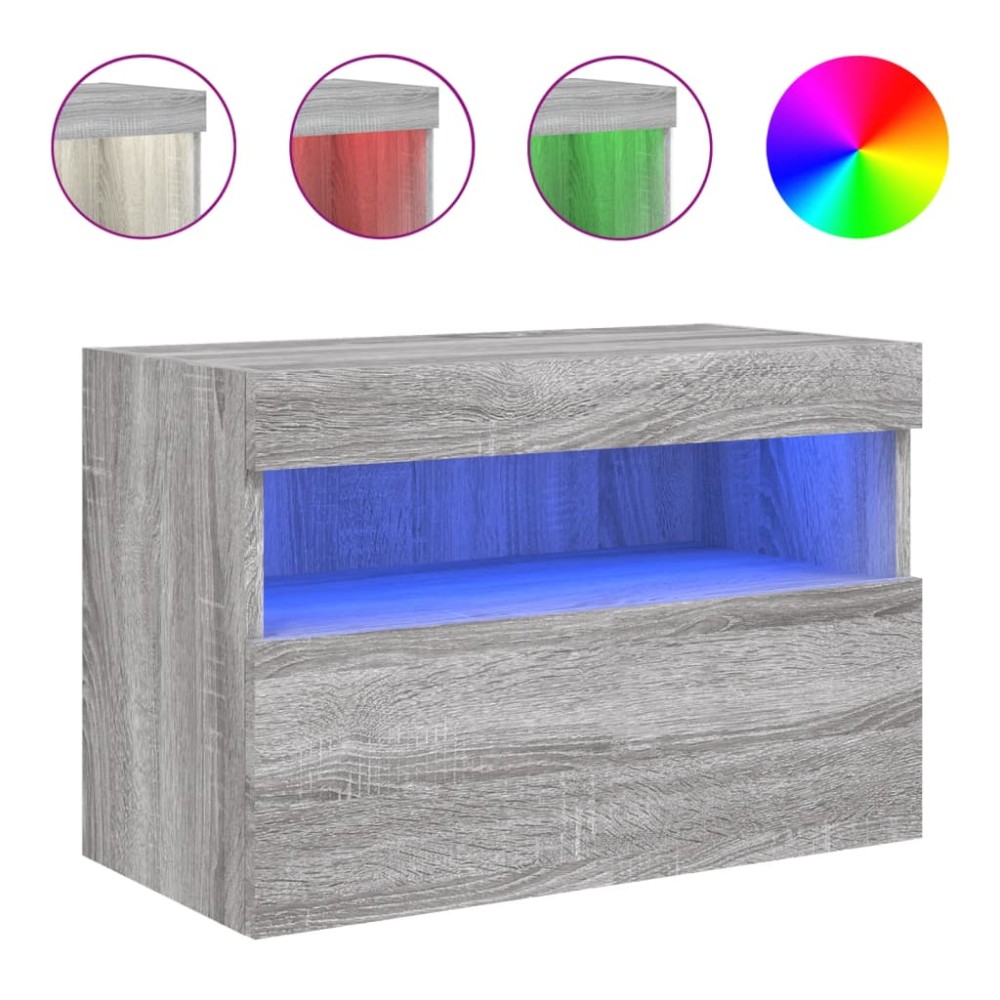 vidaXL Comodă TV de perete cu lumini LED, gri sonoma, 60x30x40 cm