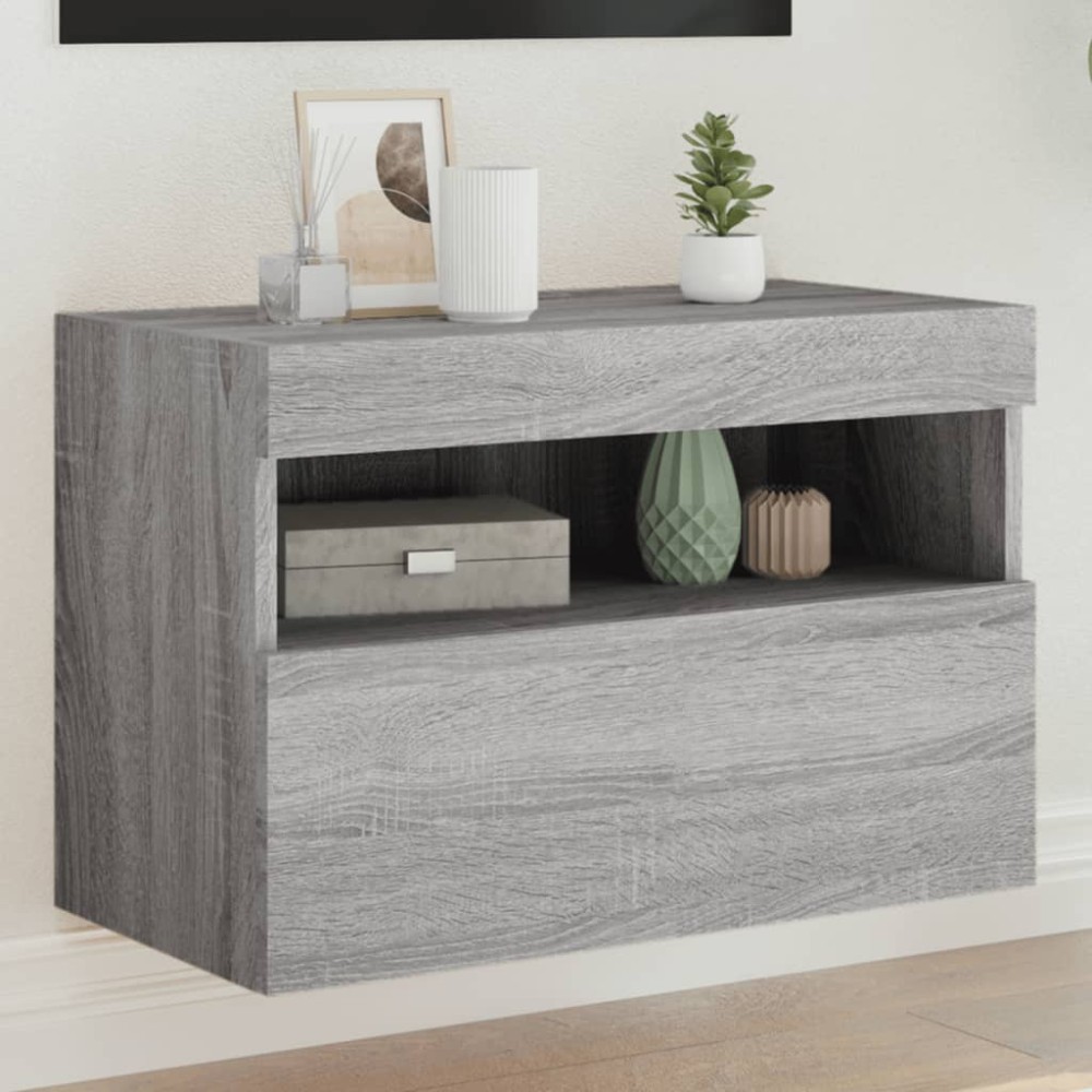 vidaXL Comodă TV de perete cu lumini LED, gri sonoma, 60x30x40 cm