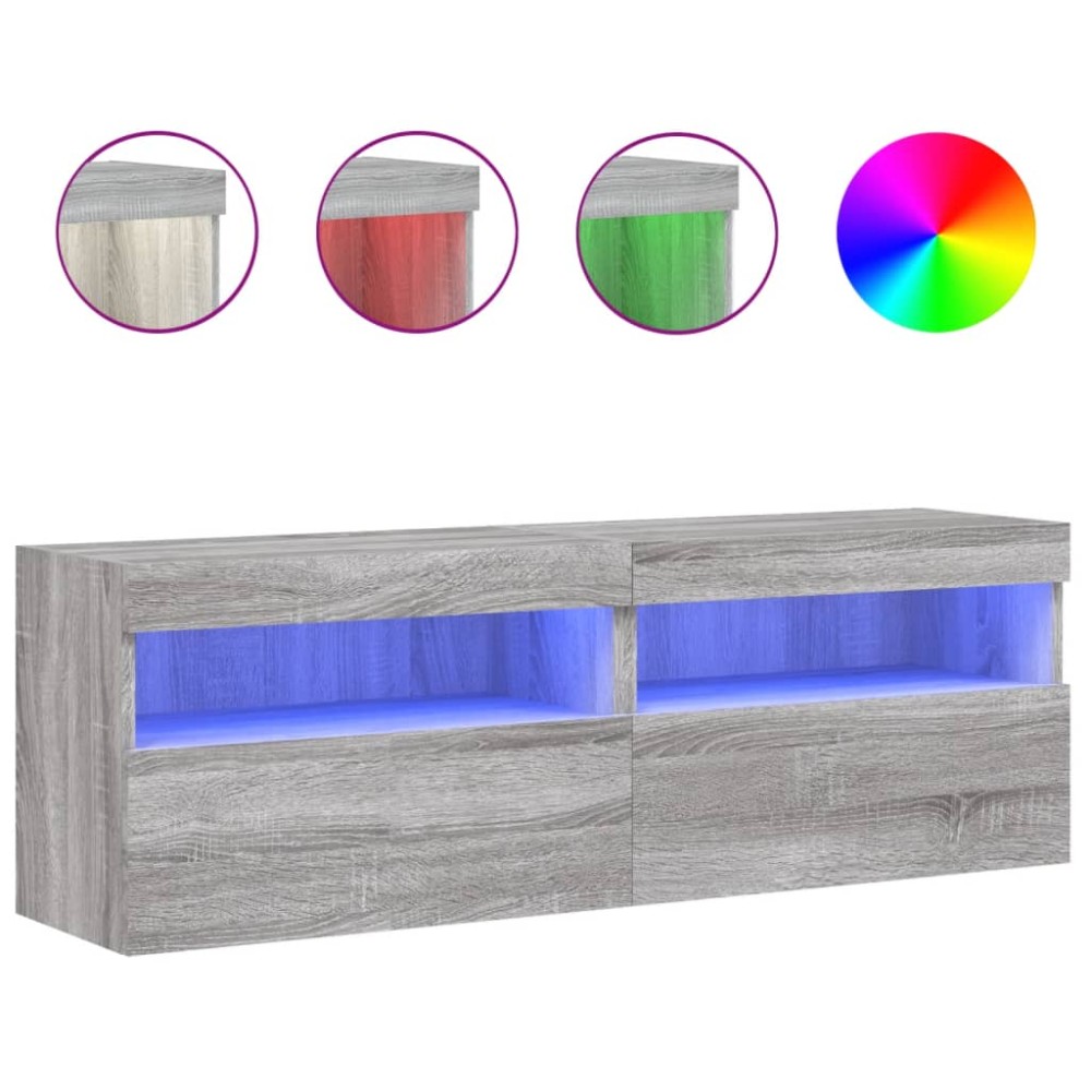 vidaXL Comodă TV de perete cu LED, 2 buc, gri sonoma, 60x30x40 cm