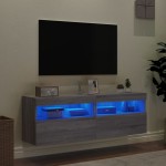 vidaXL Comodă TV de perete cu LED, 2 buc, gri sonoma, 60x30x40 cm vidaXL Comodă TV de perete cu LED, 2 buc, gri sonoma, 60x30x40 cm