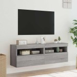 vidaXL Comodă TV de perete cu LED, 2 buc, gri sonoma, 60x30x40 cm vidaXL Comodă TV de perete cu LED, 2 buc, gri sonoma, 60x30x40 cm