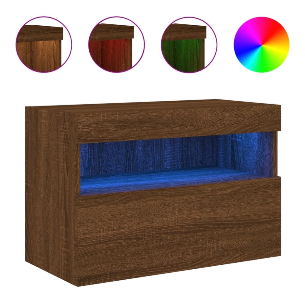 vidaXL Comodă TV de perete cu lumini LED, stejar maro, 60x30x40 cm