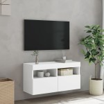 vidaXL Comodă TV de perete cu lumini LED, alb, 80x30x40 cm vidaXL Comodă TV de perete cu lumini LED, alb, 80x30x40 cm