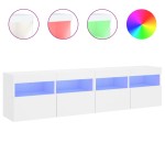vidaXL Comode TV de perete cu lumini LED, 2 buc., alb, 80x30x40 cm