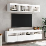vidaXL Comode TV de perete cu lumini LED, 2 buc., alb, 80x30x40 cm