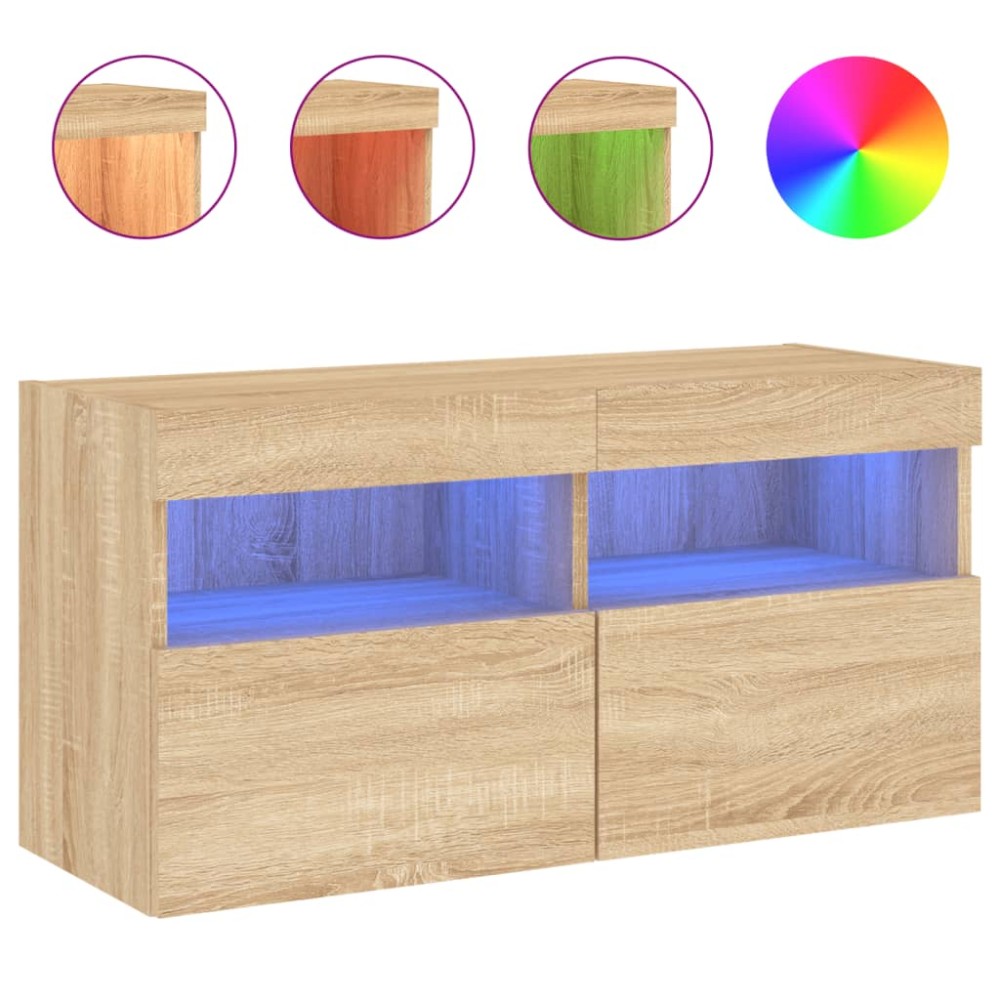 vidaXL Comodă TV de perete cu lumini LED, stejar sonoma, 80x30x40 cm