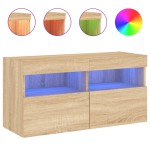 vidaXL Comodă TV de perete cu lumini LED, stejar sonoma, 80x30x40 cm vidaXL Comodă TV de perete cu lumini LED, stejar sonoma, 80x30x40 cm