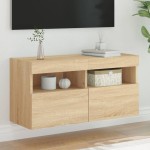 vidaXL Comodă TV de perete cu lumini LED, stejar sonoma, 80x30x40 cm vidaXL Comodă TV de perete cu lumini LED, stejar sonoma, 80x30x40 cm