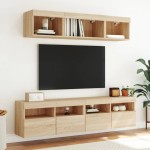 vidaXL Comodă TV de perete cu lumini LED, stejar sonoma, 80x30x40 cm vidaXL Comodă TV de perete cu lumini LED, stejar sonoma, 80x30x40 cm
