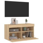 vidaXL Comodă TV de perete cu lumini LED, stejar sonoma, 80x30x40 cm vidaXL Comodă TV de perete cu lumini LED, stejar sonoma, 80x30x40 cm