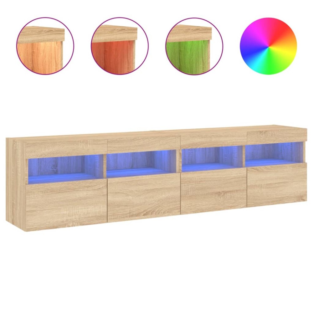 vidaXL Comodă TV de perete cu LED, 2 buc. stejar sonoma, 80x30x40 cm