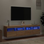 vidaXL Comodă TV de perete cu LED, 2 buc. stejar sonoma, 80x30x40 cm vidaXL Comodă TV de perete cu LED, 2 buc. stejar sonoma, 80x30x40 cm