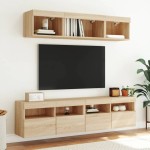 vidaXL Comodă TV de perete cu LED, 2 buc. stejar sonoma, 80x30x40 cm vidaXL Comodă TV de perete cu LED, 2 buc. stejar sonoma, 80x30x40 cm