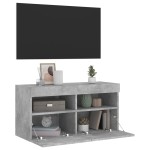 vidaXL Comodă TV de perete cu lumini LED, gri beton, 80x30x40 cm vidaXL Comodă TV de perete cu lumini LED, gri beton, 80x30x40 cm