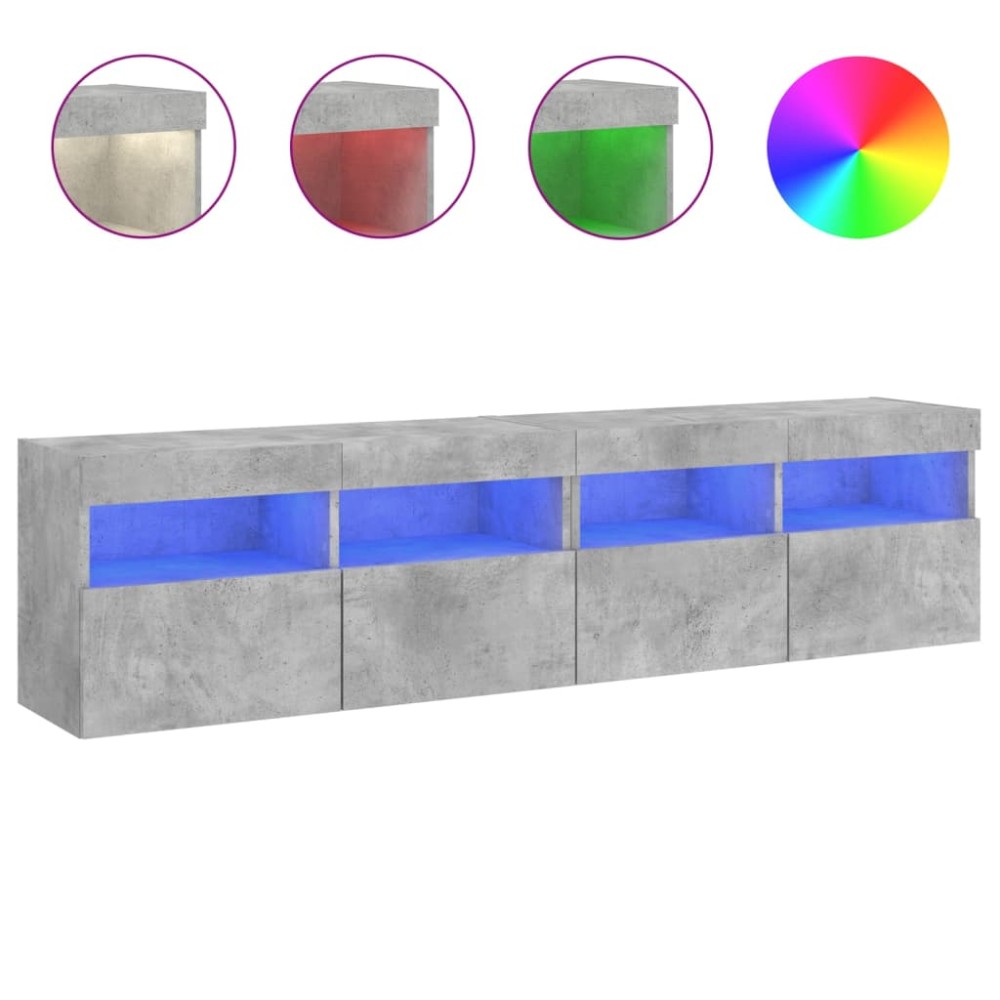 vidaXL Comode TV de perete cu lumini LED 2 buc. gri beton 80x30x40 cm