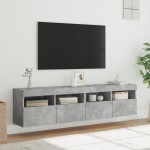 vidaXL Comode TV de perete cu lumini LED 2 buc. gri beton 80x30x40 cm