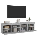 vidaXL Comode TV de perete cu lumini LED 2 buc. gri beton 80x30x40 cm