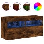 vidaXL Comodă TV de perete cu lumini LED, stejar fumuriu, 80x30x40 cm