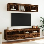 vidaXL Comodă TV de perete cu lumini LED, stejar fumuriu, 80x30x40 cm