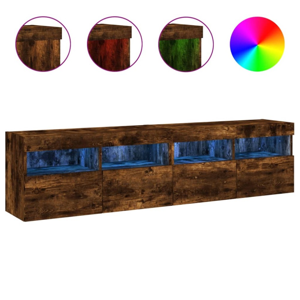 vidaXL Comodă TV de perete cu LED, 2 buc. stejar fumuriu, 80x30x40 cm