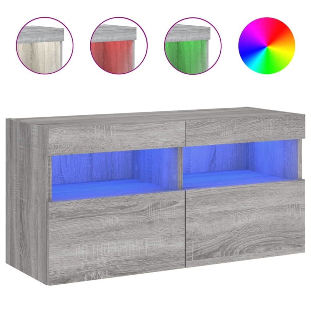 vidaXL Comodă TV de perete cu lumini LED, gri sonoma, 80x30x40 cm